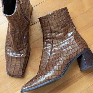 Glossy Brown Ankle Booties